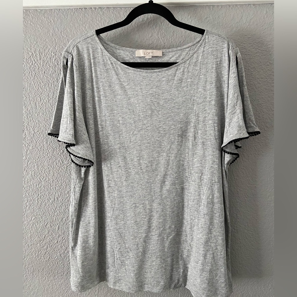 Loft gray knit top with flutter sleeves